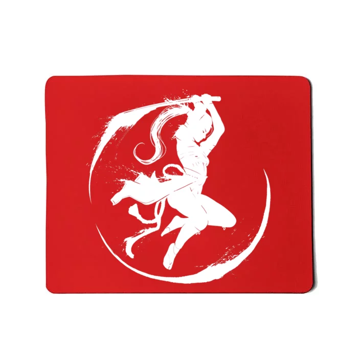 Samurai Lady Katana Slashing Circle Mousepad