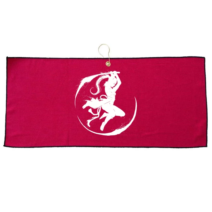 Samurai Lady Katana Slashing Circle Large Microfiber Waffle Golf Towel