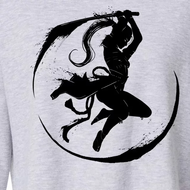 Samurai Lady Katana Slashing Circle Cropped Pullover Crew