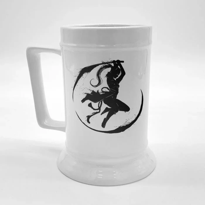 Samurai Lady Katana Slashing Circle Front & Back Beer Stein