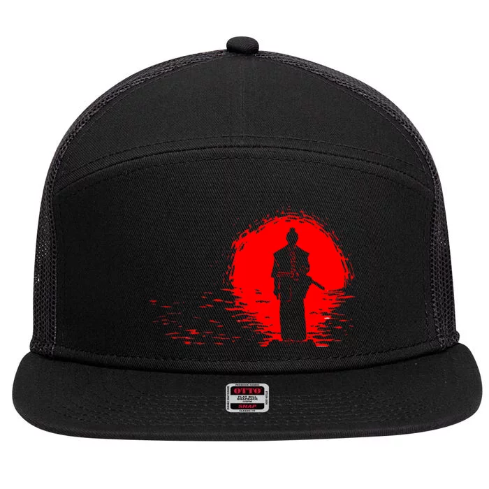 Samurai Red Sun Warrior Hollow 7 Panel Mesh Trucker Snapback Hat