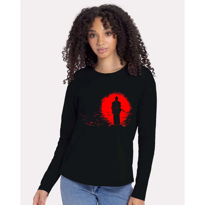 Samurai Red Sun Warrior Hollow Womens Cotton Relaxed Long Sleeve T-Shirt