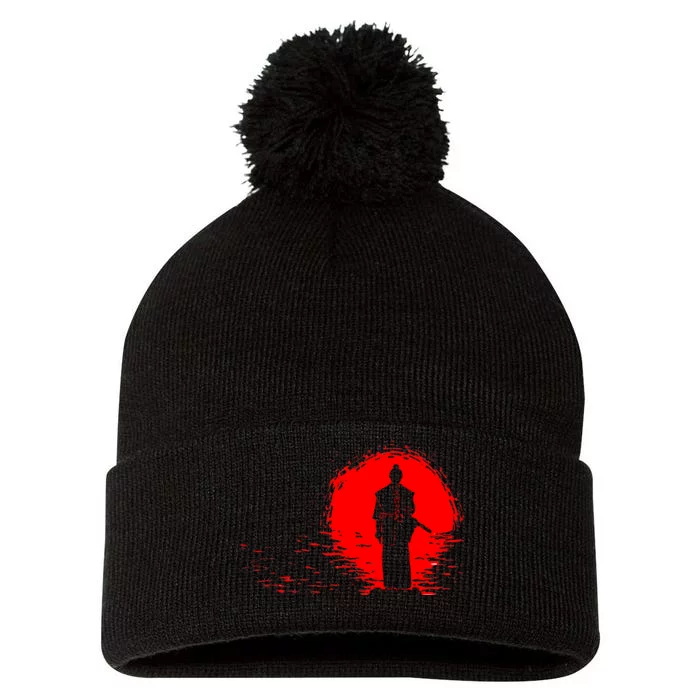 Samurai Red Sun Warrior Hollow Pom Pom 12in Knit Beanie