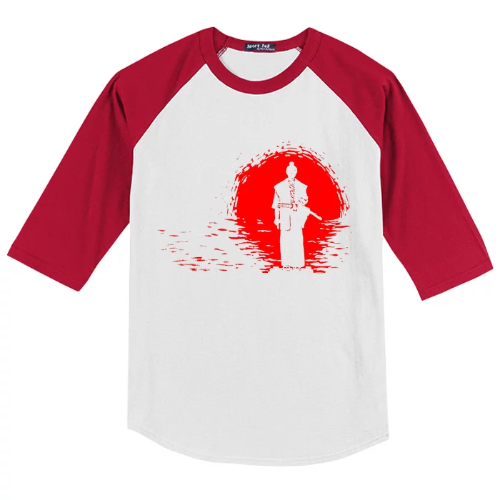 Samurai Red Sun Warrior Hollow Kids Colorblock Raglan Jersey