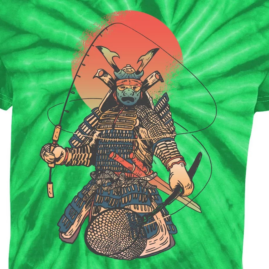 Samurai Warrior Fishing Kids Tie-Dye T-Shirt