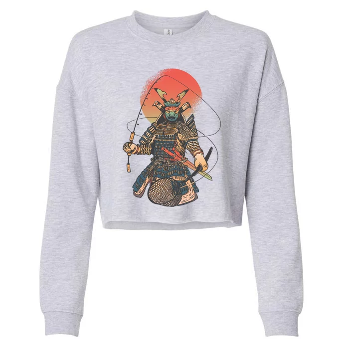 Samurai Warrior Fishing Cropped Pullover Crew