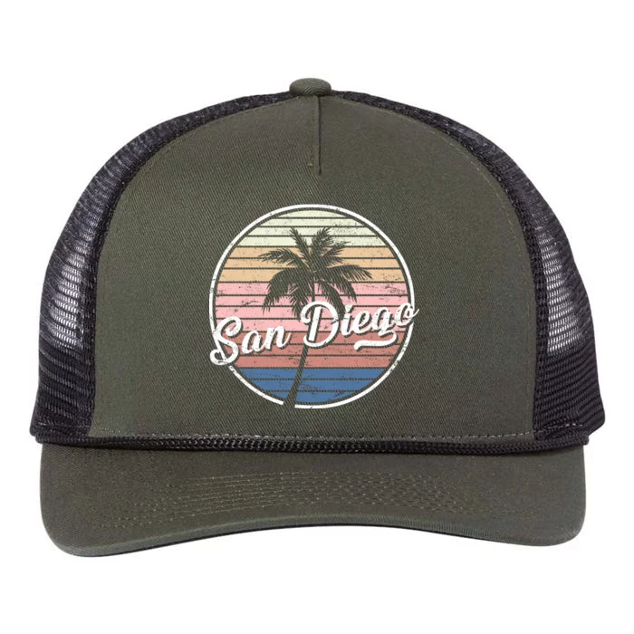 San Diego Palm Tree Vintage Retro Retro Rope Trucker Hat Cap