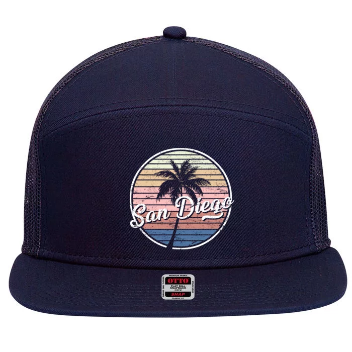 San Diego Palm Tree Vintage Retro 7 Panel Mesh Trucker Snapback Hat