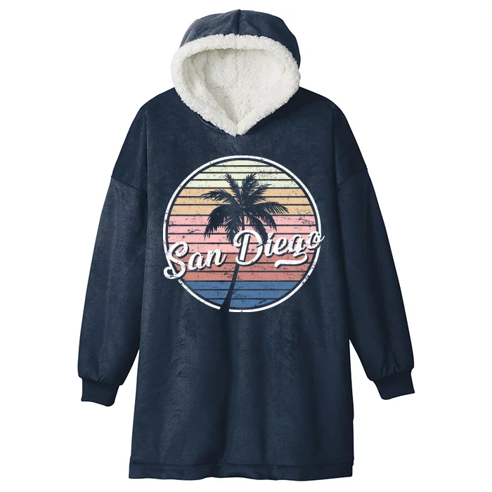 San Diego Palm Tree Vintage Retro Hooded Wearable Blanket