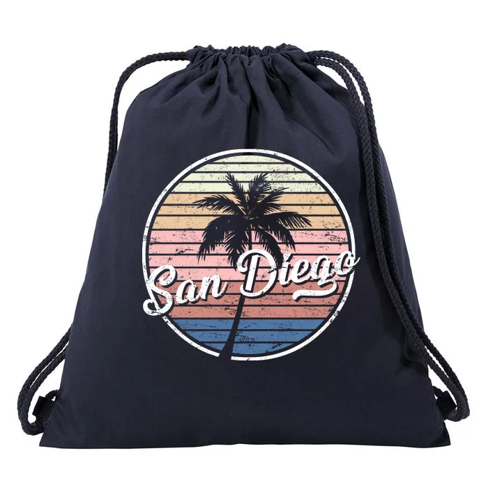 San Diego Palm Tree Vintage Retro Drawstring Bag