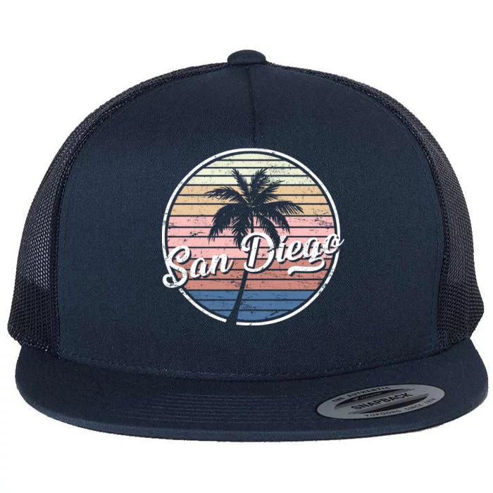 San Diego Palm Tree Vintage Retro Flat Bill Trucker Hat