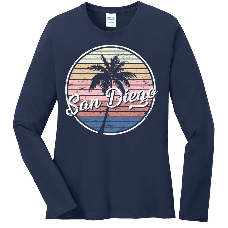 San Diego Palm Tree Vintage Retro Ladies Missy Fit Long Sleeve Shirt