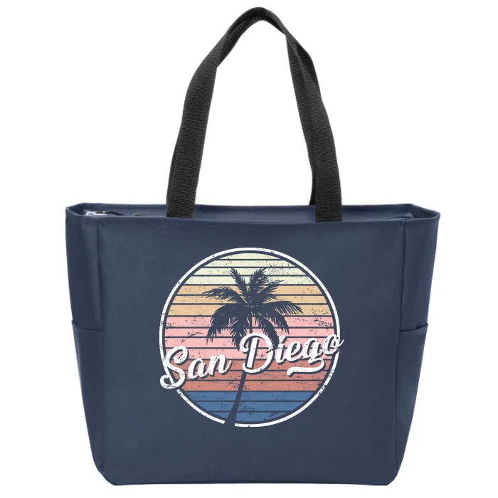 San Diego Palm Tree Vintage Retro Zip Tote Bag