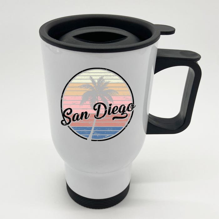 San Diego Palm Tree Vintage Retro Front & Back Stainless Steel Travel Mug