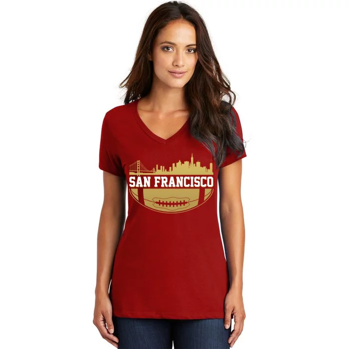 San Francisco Football Skyline Women's V-Neck T-Shirt