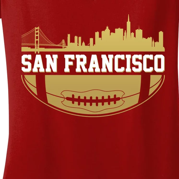 San Francisco Football Skyline Women's V-Neck T-Shirt