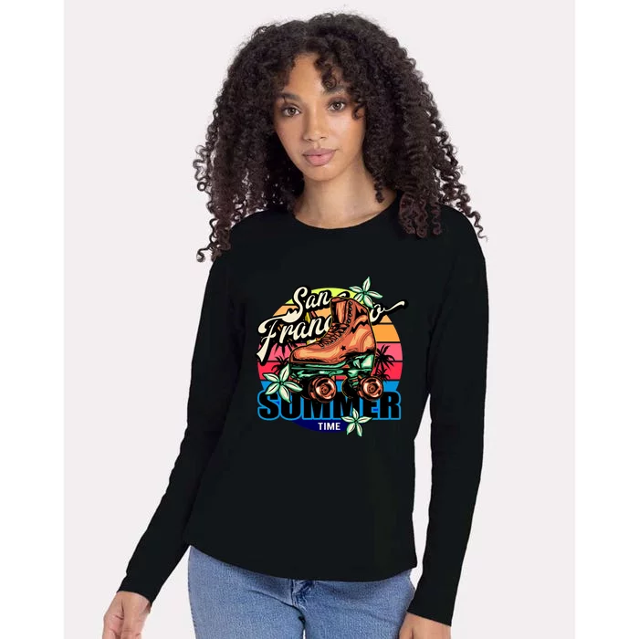 San Francisco Retro Roller Skates Womens Cotton Relaxed Long Sleeve T-Shirt