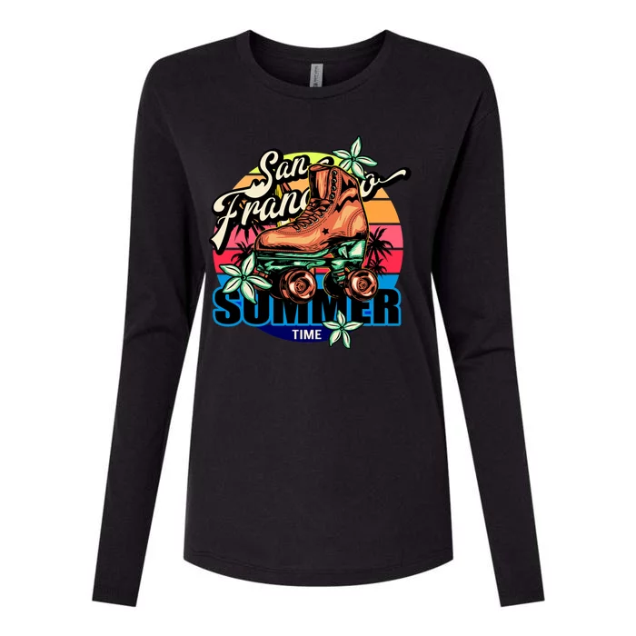 San Francisco Retro Roller Skates Womens Cotton Relaxed Long Sleeve T-Shirt