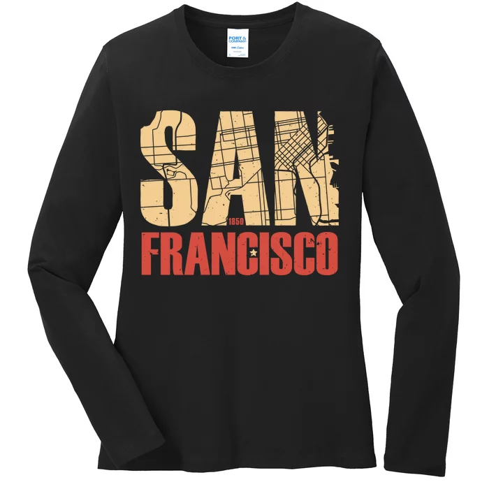 San Francisco Vintage Emblem Ladies Long Sleeve Shirt