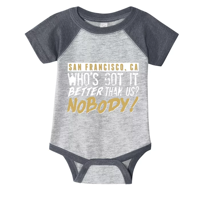 San Francisco Who's Got It Better Than Us Nobody Infant Baby Jersey Bodysuit