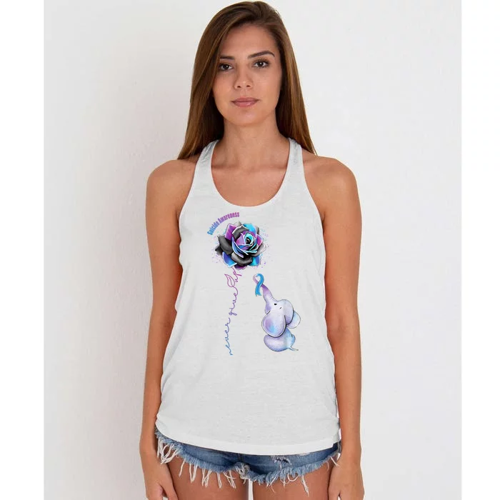 Suicide Awareness Never Give Up Elephant Women's Knotted Racerback Tank