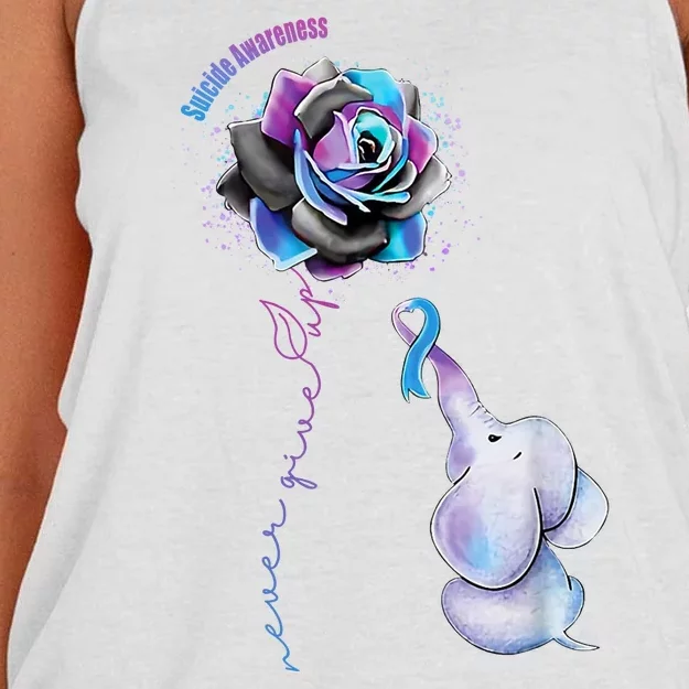 Suicide Awareness Never Give Up Elephant Women's Knotted Racerback Tank