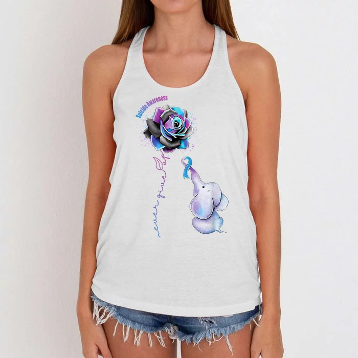 Suicide Awareness Never Give Up Elephant Women's Knotted Racerback Tank