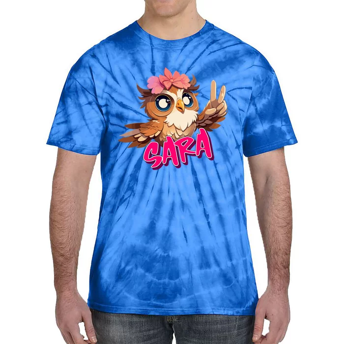 Sara Adorable Name With Cute Owl Gift Tie-Dye T-Shirt