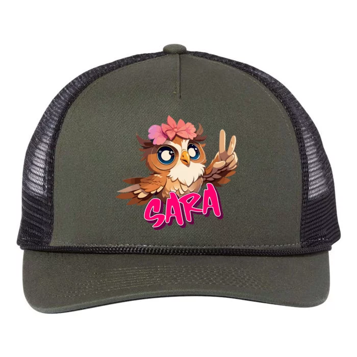 Sara Adorable Name With Cute Owl Gift Retro Rope Trucker Hat Cap