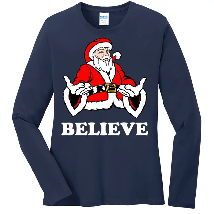 Santa Believe Ladies Long Sleeve Shirt