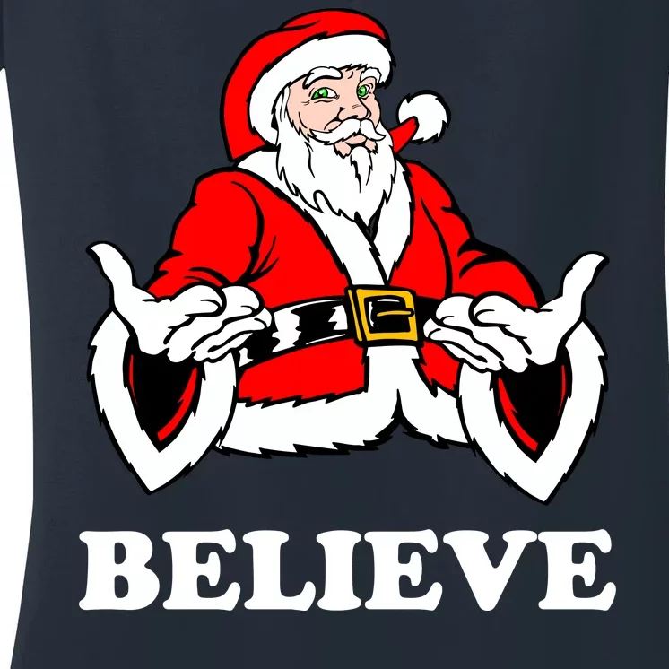 Santa Believe Women's V-Neck T-Shirt