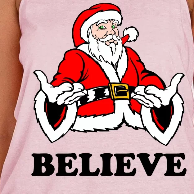 Santa Believe Women's Knotted Racerback Tank