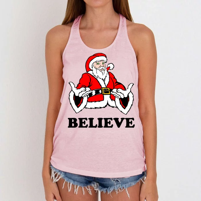 Santa Believe Women's Knotted Racerback Tank