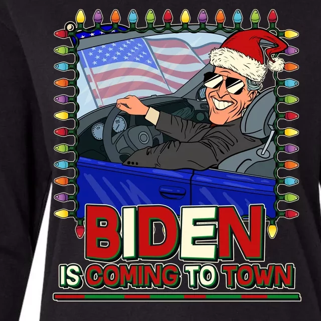 Santa Biden Is Coming To Town Christmas Womens Cotton Relaxed Long Sleeve T-Shirt