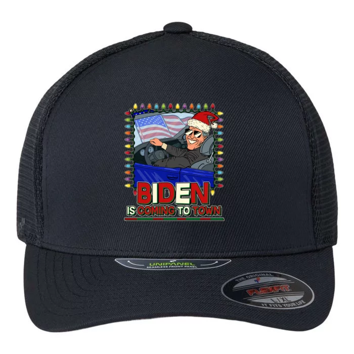 Santa Biden Is Coming To Town Christmas Flexfit Unipanel Trucker Cap