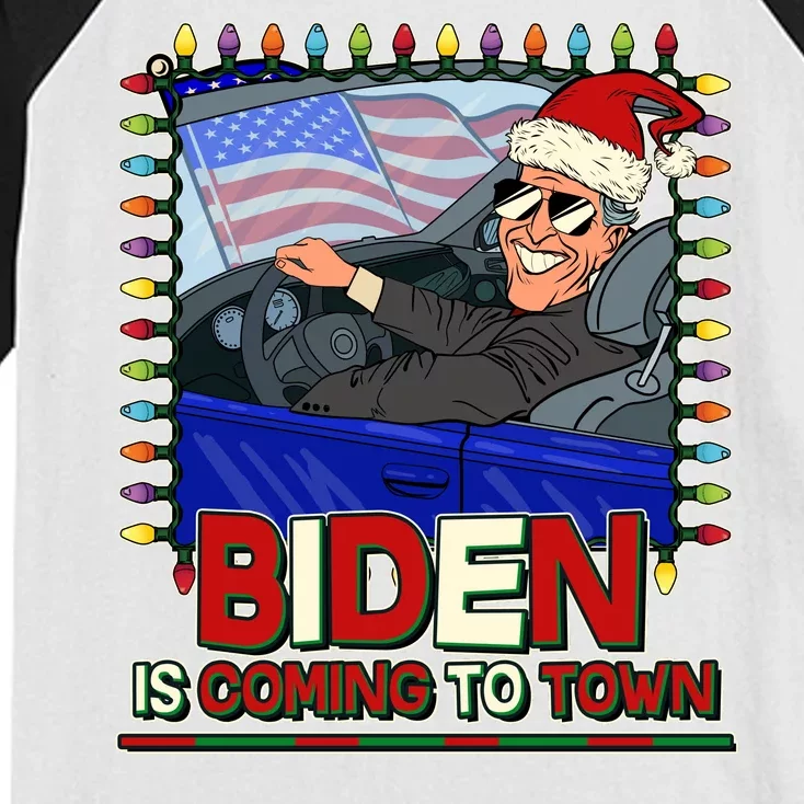 Santa Biden Is Coming To Town Christmas Kids Colorblock Raglan Jersey