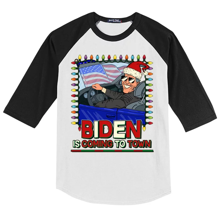 Santa Biden Is Coming To Town Christmas Kids Colorblock Raglan Jersey