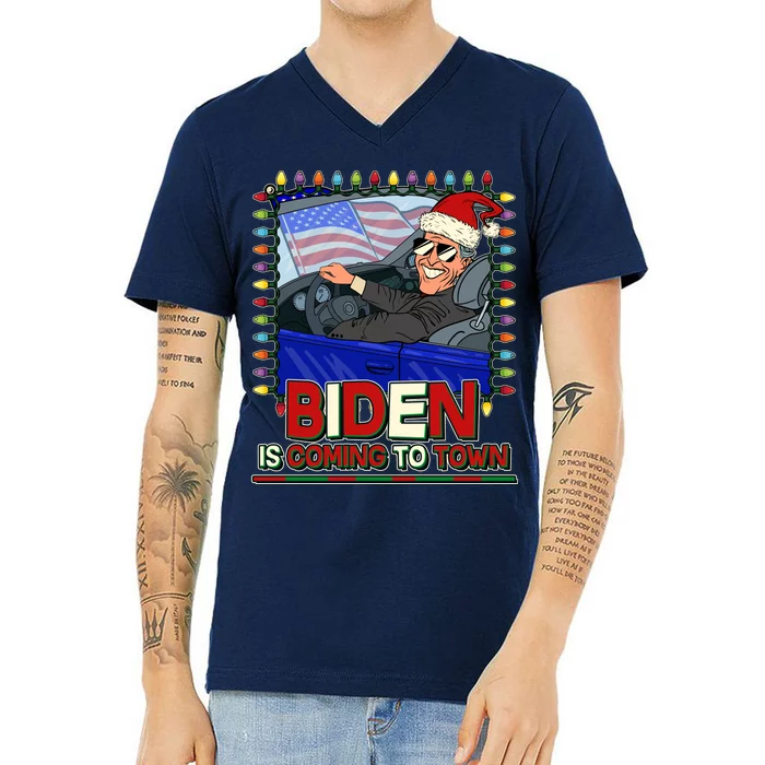 Santa Biden Is Coming To Town Christmas V-Neck T-Shirt