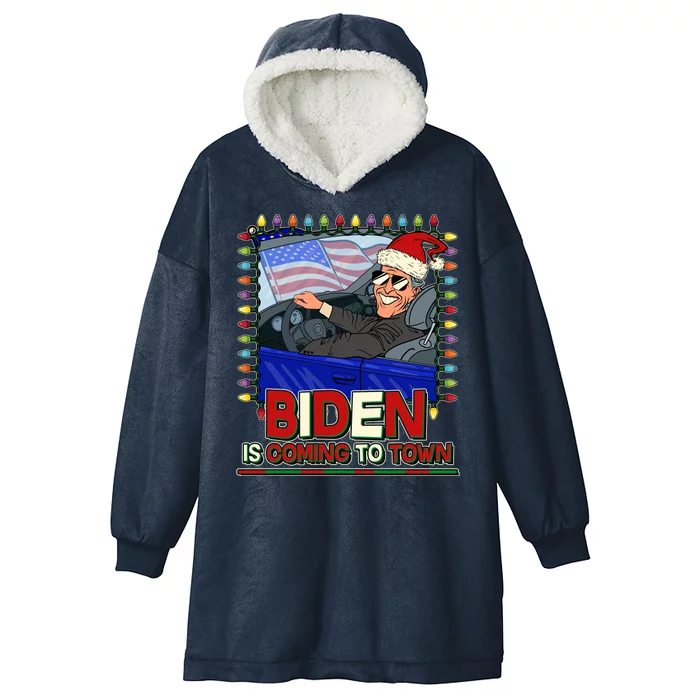 Santa Biden Is Coming To Town Christmas Hooded Wearable Blanket