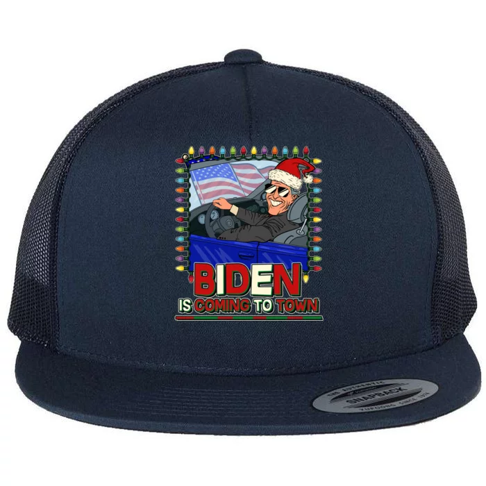 Santa Biden Is Coming To Town Christmas Flat Bill Trucker Hat