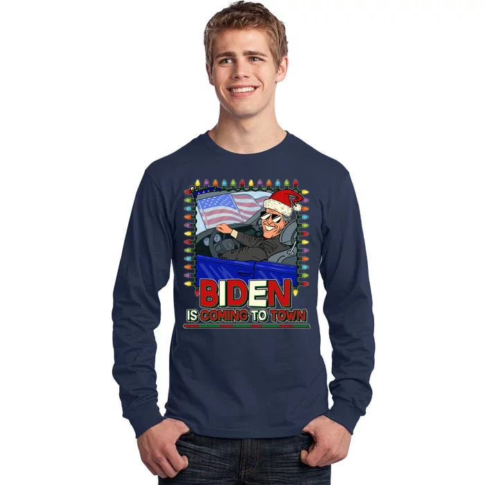 Santa Biden Is Coming To Town Christmas Tall Long Sleeve T-Shirt