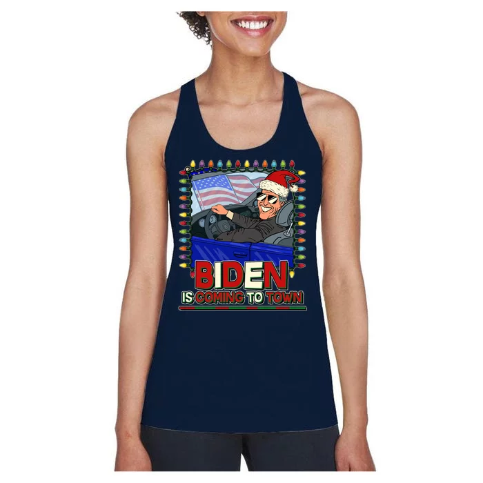 Santa Biden Is Coming To Town Christmas Women's Racerback Tank