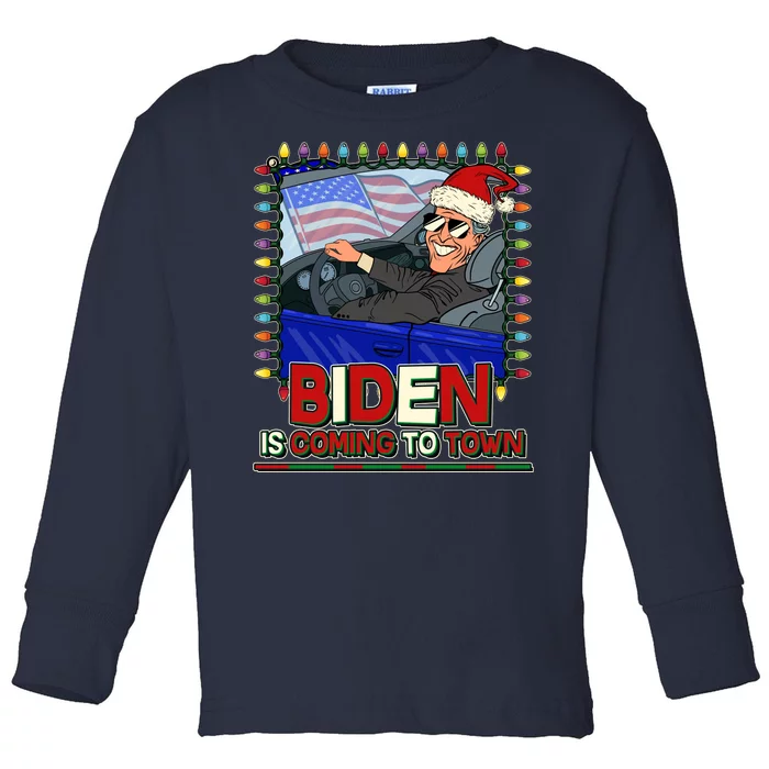 Santa Biden Is Coming To Town Christmas Toddler Long Sleeve Shirt