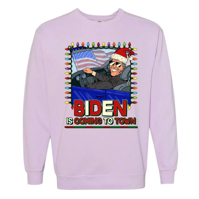 Santa Biden Is Coming To Town Christmas Garment-Dyed Sweatshirt