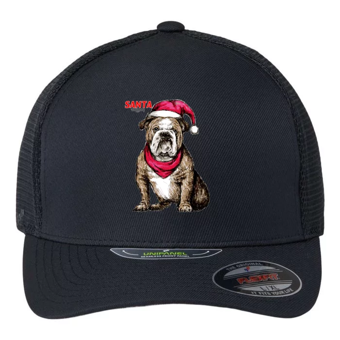 Santa Bulldog Christmas Hat Flexfit Unipanel Trucker Cap