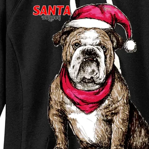 Santa Bulldog Christmas Hat Women's Fleece Hoodie