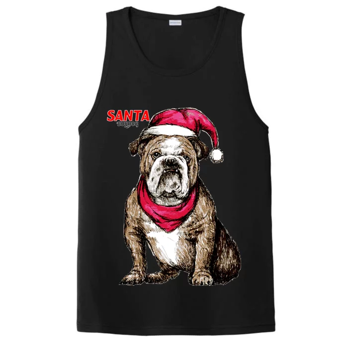 Santa Bulldog Christmas Hat Performance Tank