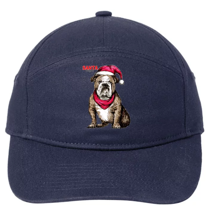 Santa Bulldog Christmas Hat 7-Panel Snapback Hat