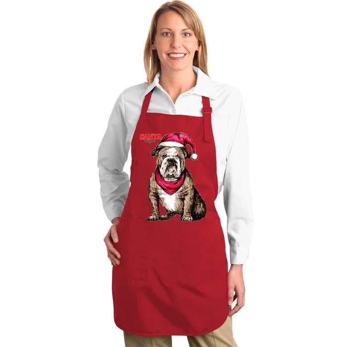 Santa Bulldog Christmas Hat Full-Length Apron With Pocket