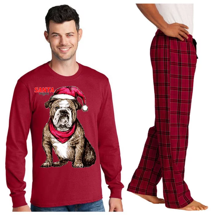 Santa Bulldog Christmas Hat Long Sleeve Pajama Set